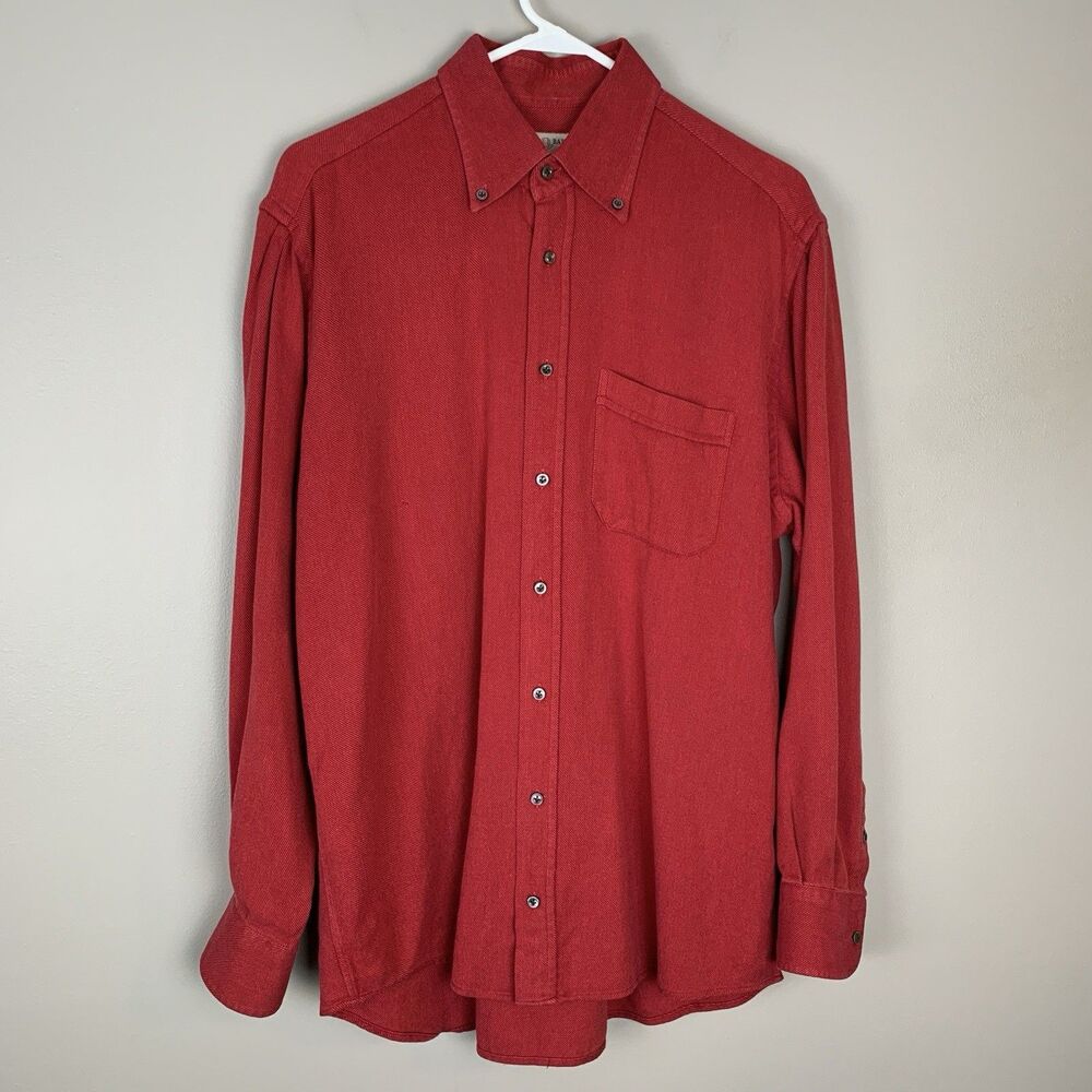 Luciano Barbera Shirt Mens L Red Italian Brushed Cotton Twill Casual Button Down